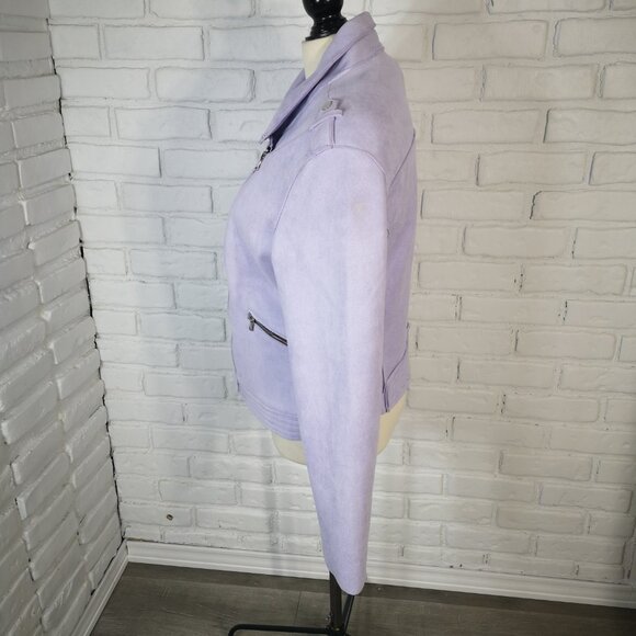 Amanda Green Ladies Size Large Off Set Zip Closure Lilac Bomber Jacket - Picture 4 of 13